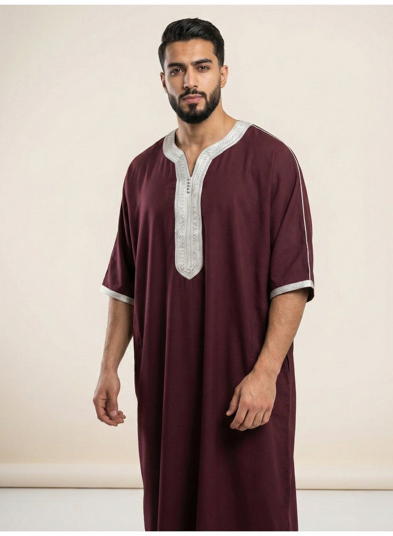 Men's Shirt, Nightgown, Moroccan Robe, Comfortable Men's Gifts Luxury Men's House Robe for Comfort Moroccan Shirt, Men's Summer Shirt, Short Sleeve Shirt, Men's Robe Comfortable Men's Gifts - Image 3