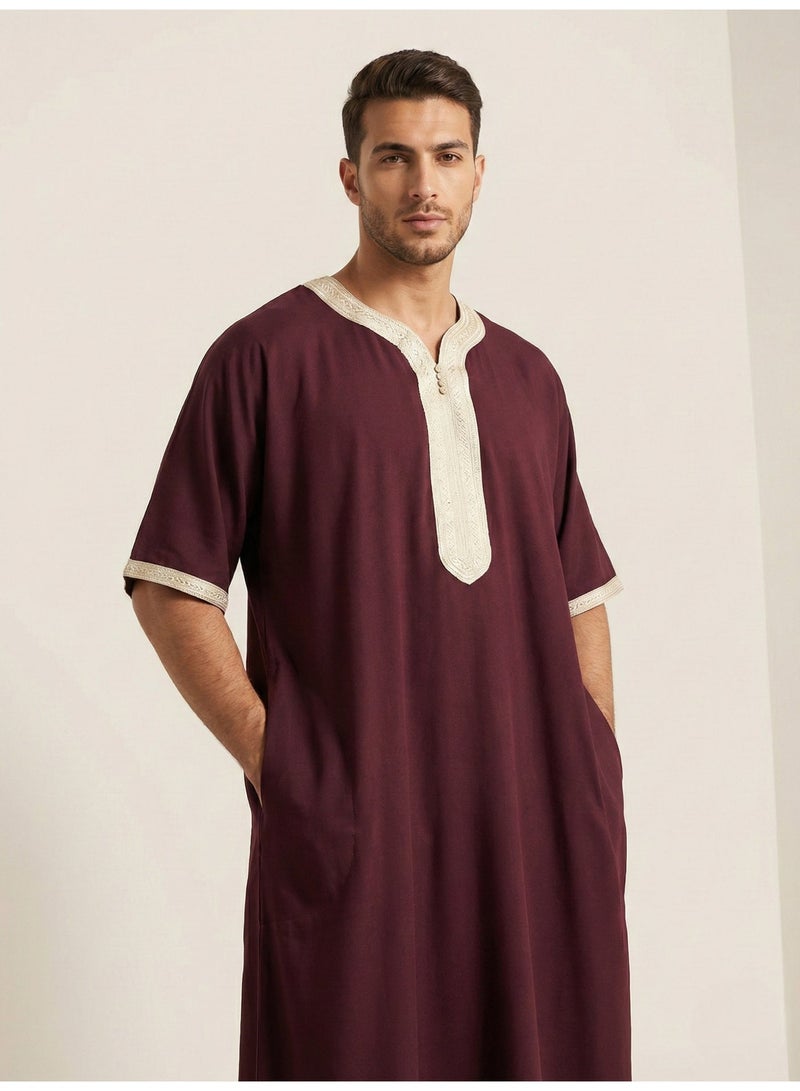 Men's Shirt, Nightgown, Moroccan Robe, Comfortable Men's Gifts Luxury Men's House Robe for Comfort Moroccan Shirt, Men's Summer Shirt, Short Sleeve Shirt, Men's Robe Comfortable Men's Gifts - Image 2