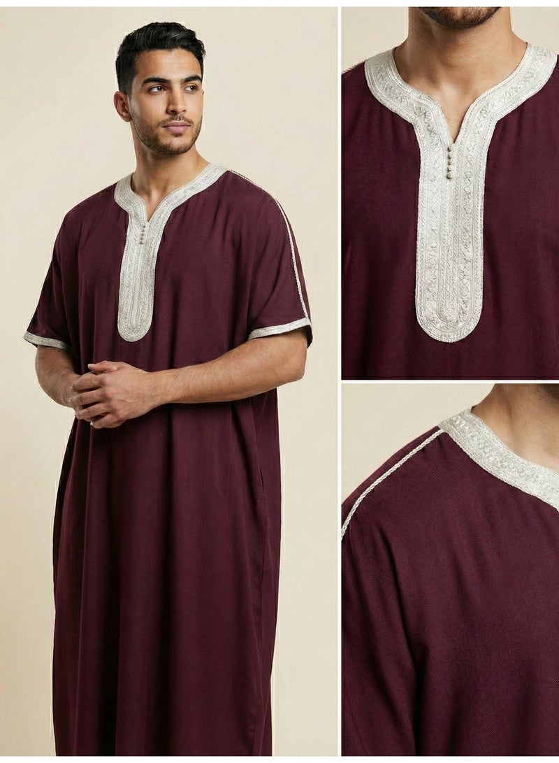 Men's Shirt, Nightgown, Moroccan Robe, Comfortable Men's Gifts Luxury Men's House Robe for Comfort Moroccan Shirt, Men's Summer Shirt, Short Sleeve Shirt, Men's Robe Comfortable Men's Gifts - Image 1