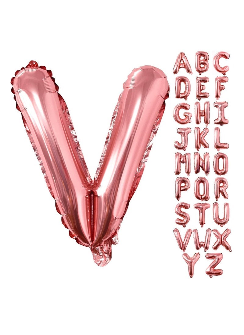 بارتي ويذ إيما بالونات من الذهب الوردي من الألف إلى الياء 32 بوصة بالونات الأبجدية الكبيرة من الذهب الوردي رقائق الهيليوم لتزيين الذكرى السنوية لحفل زفاف (ذهبي وردي-V) - Image 1