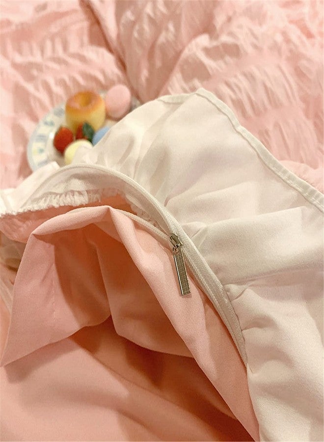 SOUKECHY Girls Pink Ruffled Bedding-3 Pieces Queen Seersucker Duvet Cover Textured Stripe Style, Soft Lightweight, Washed Microfiber, Zipper Closure and Ties - Image 5