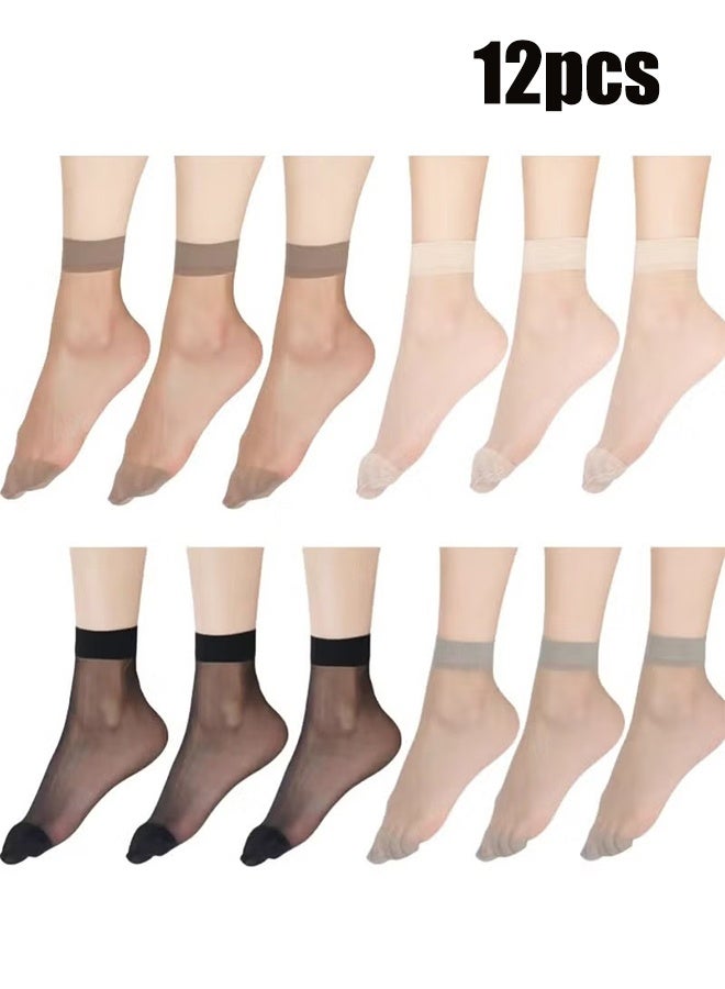 واي جيه 12 زوجًا من الجوارب الشفافة النحيفة من النايلون، جوارب نسائية تصل إلى الركبة، مناسبة للنساء والفتيات (متاحة بألوان متعددة) - Image 1