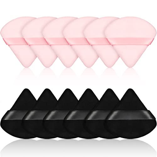 Maitys 12 Pcs Powder Puff Triangle for Face Makeup Cosmetic Loose Powder Puff Velour Soft Body Washable Reusable Foundation Sponge Wet Dry Makeup Tool for WomenSmallBlack Pink - Image 1