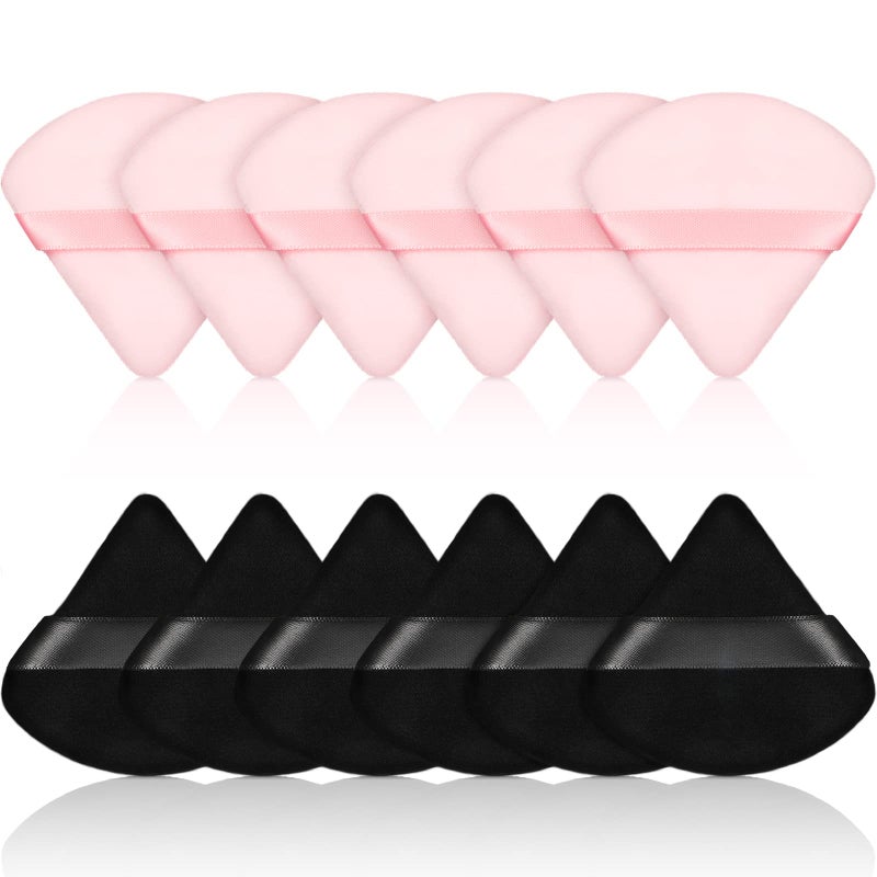 Maitys 12 Pcs Powder Puff Triangle for Face Makeup Cosmetic Loose Powder Puff Velour Soft Body Washable Reusable Foundation Sponge Wet Dry Makeup Tool for WomenSmallBlack Pink - Image 2