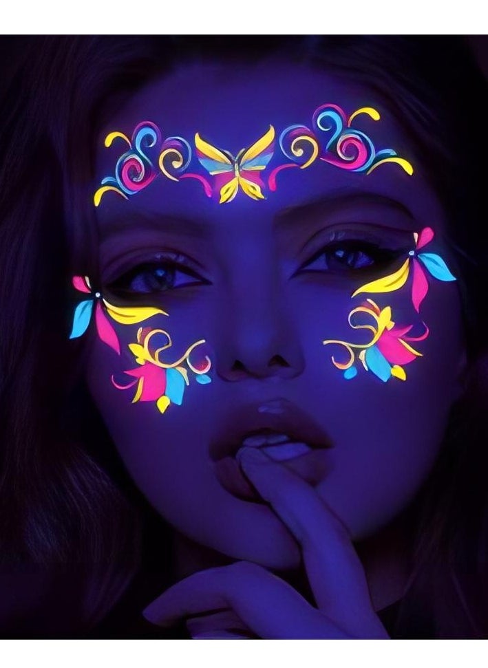 ماركة غير محددة - 8 قطع من ملصقات وشم الوجه المضيئة لحفلات العيد - Image 1