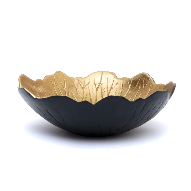 Gute Leaf Bowl for Serving Fruits, Appetizers - Black & Gold - Elegant Home Decor Centerpiece Serveware Charcuterie Catchall Vanity Dish For Entertaining, Wedding 9" D 3" H - Image 1