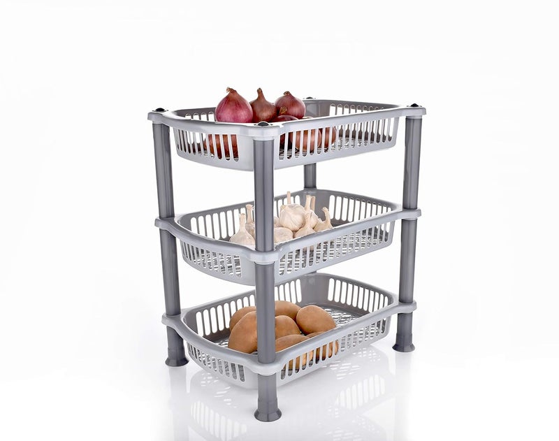 NEWON Plastic 3 Layer MultiPurpose Kitchen Storage Basket RackHousehold Rack Vegetable and Fruit Storage Rack Office Rack Bathroom Rack Cloth Rack Grey - Image 3
