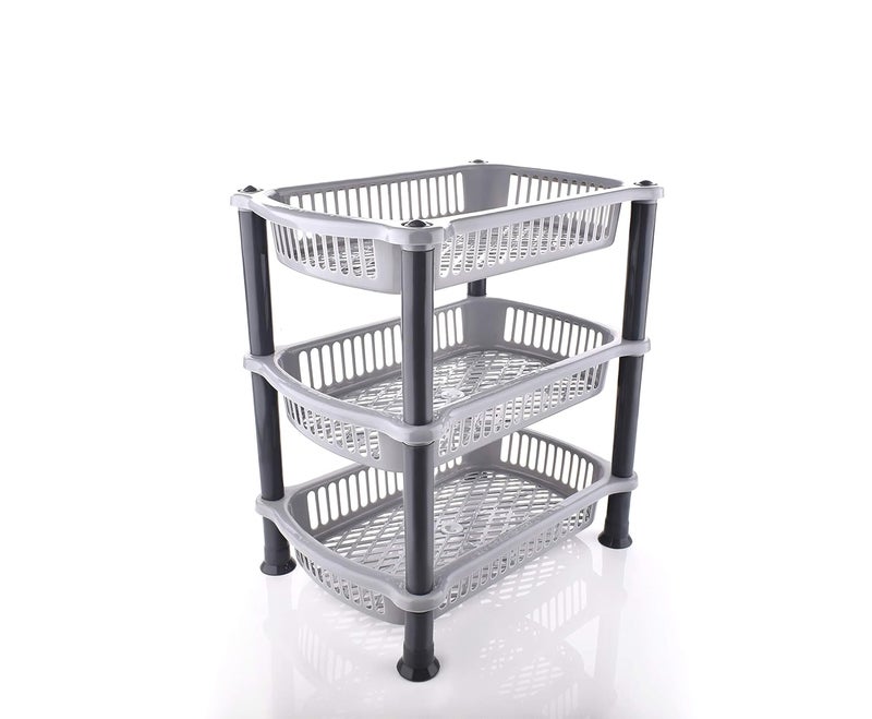 NEWON Plastic 3 Layer MultiPurpose Kitchen Storage Basket RackHousehold Rack Vegetable and Fruit Storage Rack Office Rack Bathroom Rack Cloth Rack Grey - Image 2