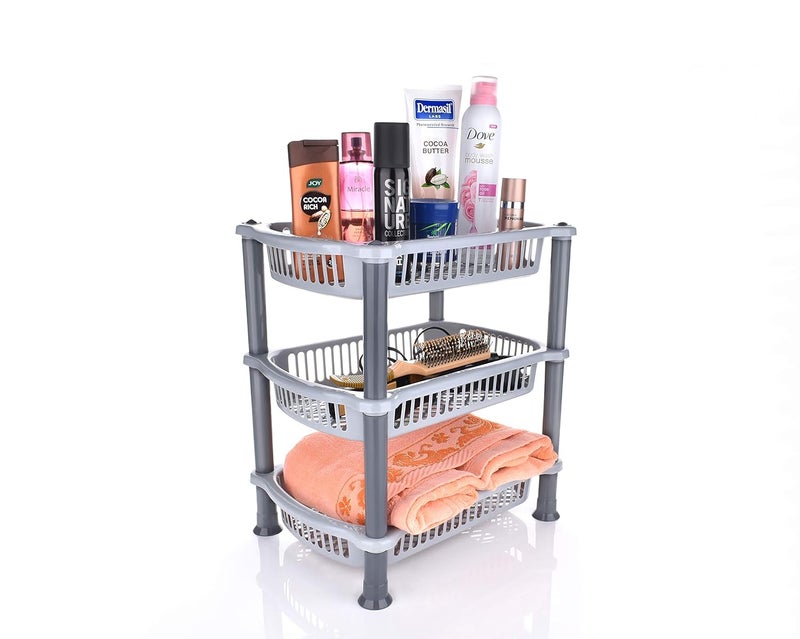 NEWON Plastic 3 Layer MultiPurpose Kitchen Storage Basket RackHousehold Rack Vegetable and Fruit Storage Rack Office Rack Bathroom Rack Cloth Rack Grey - Image 1