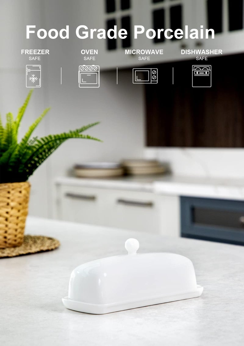 Nucookery Porcelain Butter Dish - Clean Table Design - Ceramic Butter Dishes with Lid for Countertop with Raised Non-Slip Strip - Holds 1 Standard Butter Stick - Easy to Clean & Dishwasher Safe. White - Image 2