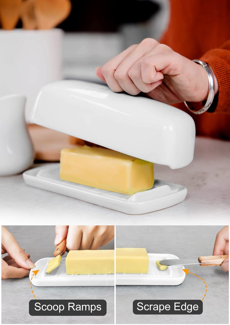 Nucookery Porcelain Butter Dish - Clean Table Design - Ceramic Butter Dishes with Lid for Countertop with Raised Non-Slip Strip - Holds 1 Standard Butter Stick - Easy to Clean & Dishwasher Safe. White - Image 4