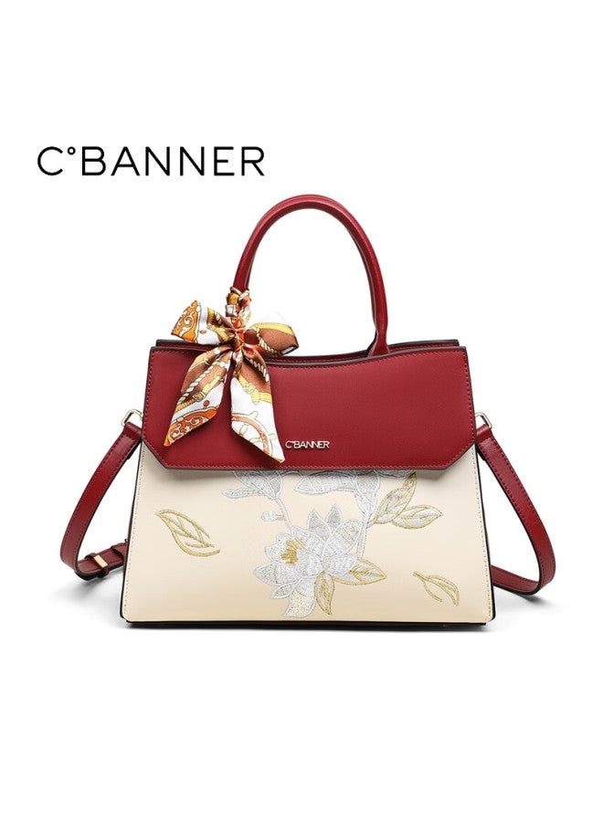 C.banner Leather Handbag, Women's Bag, Tote Bag, Embroidered Large Capacity Shoulder Crossbody Bag, Birthday And New Year Gift For Women And Girlfriends - Image 3