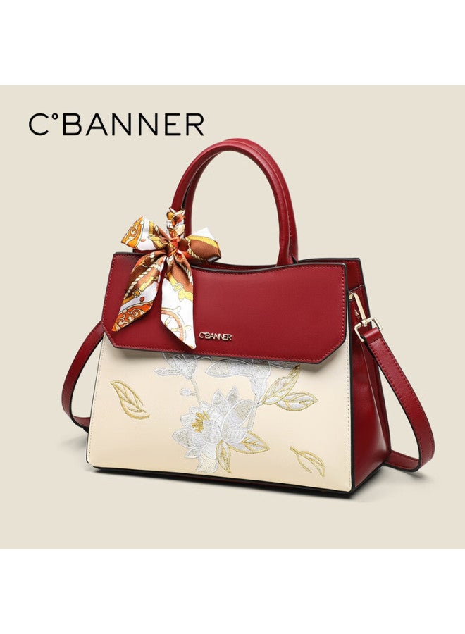 C.banner Leather Handbag, Women's Bag, Tote Bag, Embroidered Large Capacity Shoulder Crossbody Bag, Birthday And New Year Gift For Women And Girlfriends - Image 2