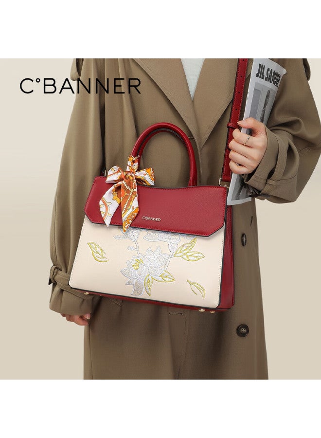 C.banner Leather Handbag, Women's Bag, Tote Bag, Embroidered Large Capacity Shoulder Crossbody Bag, Birthday And New Year Gift For Women And Girlfriends - Image 1