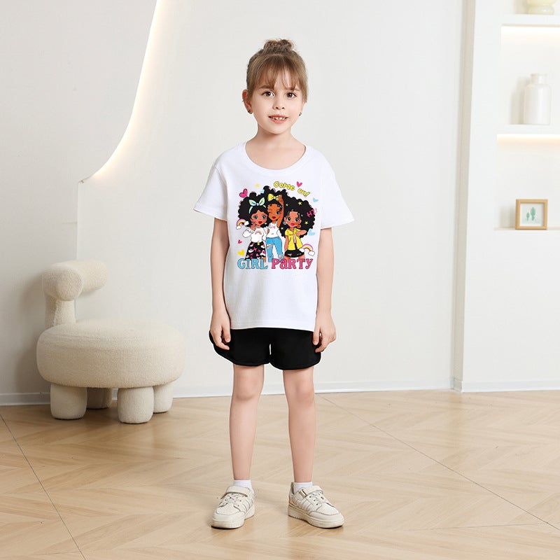 2026 New Style Girls' Short-Sleeved Girls' T-Shirt Children'S Tops Baby Casual Printed Summer Children'S Clothing - Image 5
