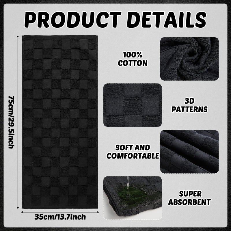 Bornerwhite 2 Pack 3D Checkered Bathroom Hand Towels 100% Cotton Soft Absorbent Decorative Soft Decorative Towel for Bathroom Home Cleaning Kitchen Gift 13.7x29.5 Inch (Black) - Image 2