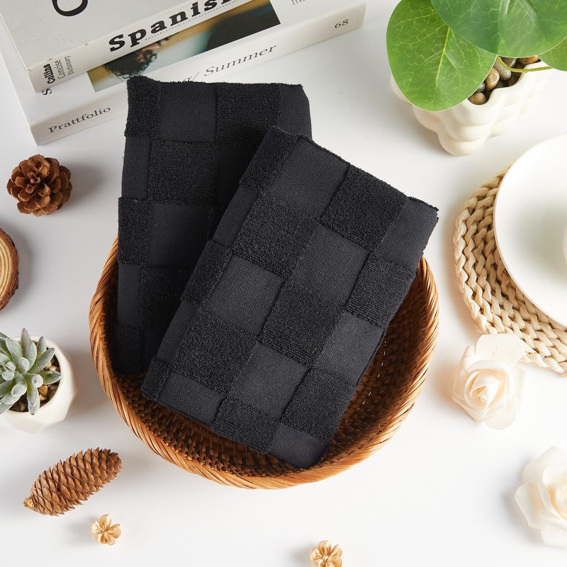 Bornerwhite 2 Pack 3D Checkered Bathroom Hand Towels 100% Cotton Soft Absorbent Decorative Soft Decorative Towel for Bathroom Home Cleaning Kitchen Gift 13.7x29.5 Inch (Black) - Image 5