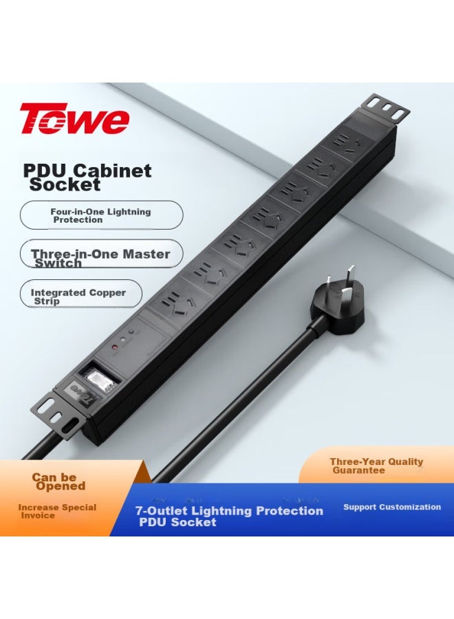 Towe Lightning And Surge Protection Pdu Cabinet Desktop Gaming Power Strip/extension Cord/power Bar/power Strip/power Board/extension Board, 7 Outlets With Master Switch, 1.8 Meters Cord Length - Image 1