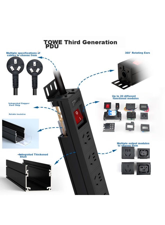 Towe Lightning And Surge Protection Pdu Cabinet Desktop Gaming Power Strip/extension Cord/power Bar/power Strip/power Board/extension Board, 7 Outlets With Master Switch, 1.8 Meters Cord Length - Image 3