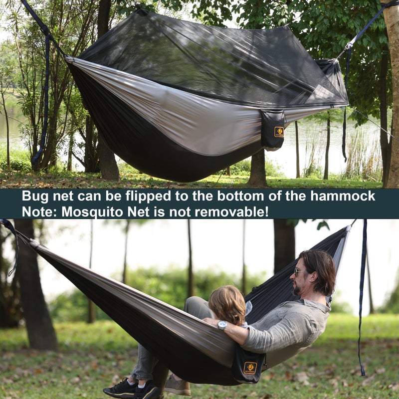 Qevooon Camping Hammock With Net Travel Portable Lightweight Hammocks With Tree Straps And Solid D-Shape Carabiners Parachute Nylon Hammock For Outsides Backpacking Beach Backyard Patio Hiking - Image 3