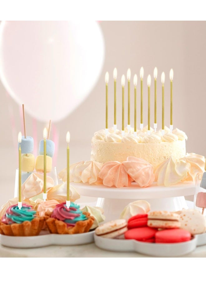 12 Pcs Electroplated Birthday Candles Set Biodegradable Long Thin Candles with Holders Gold and  Pink Party Candles for Birthday Cakes Cupcakes Baby Showers Kids’ Parties Anniversaries Festive Celebrations - Image 5
