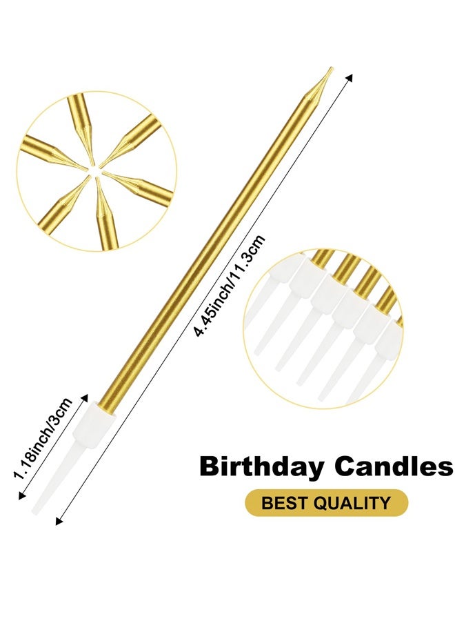12 Pcs Electroplated Birthday Candles Set Biodegradable Long Thin Candles with Holders Gold and  Pink Party Candles for Birthday Cakes Cupcakes Baby Showers Kids’ Parties Anniversaries Festive Celebrations - Image 2