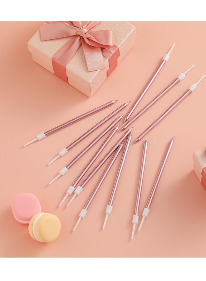 12 Pcs Electroplated Birthday Candles Set Biodegradable Long Thin Candles with Holders Gold and  Pink Party Candles for Birthday Cakes Cupcakes Baby Showers Kids’ Parties Anniversaries Festive Celebrations - Image 3