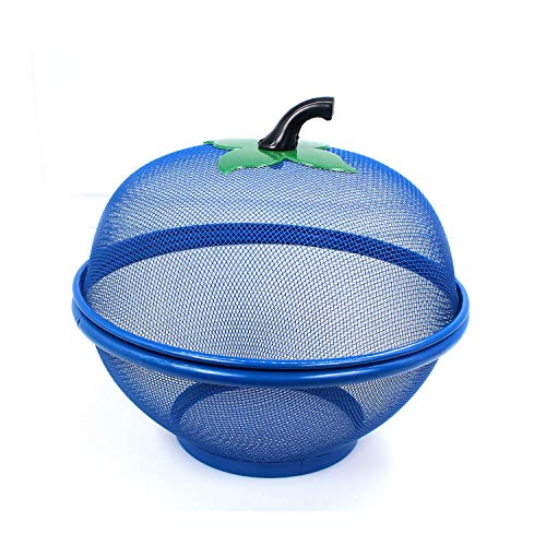 Saaikee Fruit Basket with Lid | Net Basket for Fruits & Vegetables | Fruits Basket with net Cover | Mesh Basket | Apple Shape Vegetables Fruit Basket for Kitchen (Blue) - Image 1