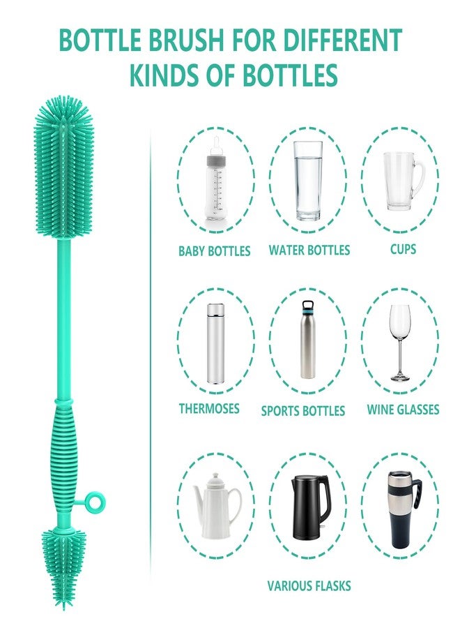 Raymeefa Double Sided Cleaning Brush,Soft Kitchen Scrub Brush,Reusable Silicone Bottle Cleaning Brush,Narrow Neck Bottle Brush Cleaner,Long Handle Bottle Brushes for Cleaning (Green) - Image 4