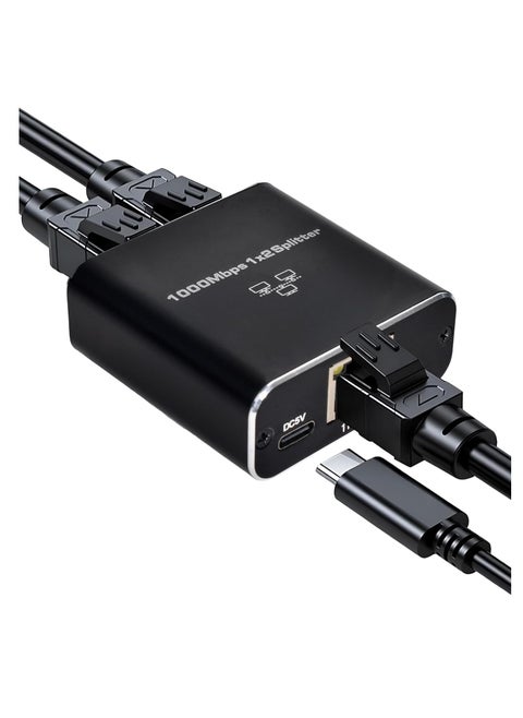 مفتاح شبكة إيثرنت جيجابت 1 إلى 2 – مقسم إيثرنت عالي السرعة 1000Mbps مع كابل USB-C