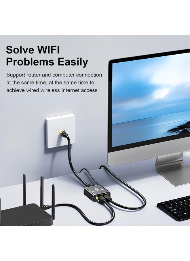 ماركة غير محددة مفتاح شبكة إيثرنت جيجابت 1 إلى 2 – مقسم إيثرنت عالي السرعة 1000Mbps مع كابل USB-C  - Image 4
