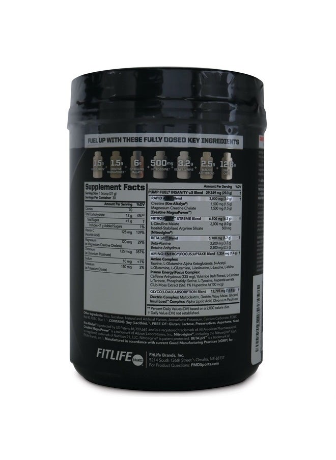 PMD - Sports Ultra Pump Fuel Insanity - Pre Workout Drink Mix for Energy, Strength, Endurance, Recovery - Complex Carbohydrates and Amino Energy - Miami Sunrise (30 Servings) - Image 1