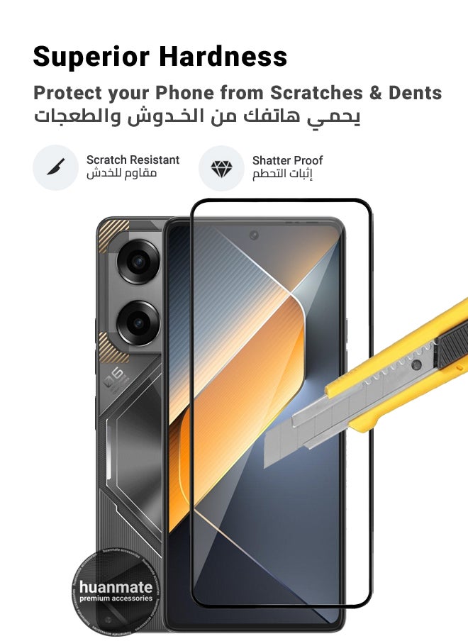 huanmate - 2 Pieces Tecno Pova 6 Pro Screen Protector – Premium Edge to Edge Tempered Glass, High Transparency, Delicate Touch, Anti-Explosion, Smooth Arc Edges, Easy Installation - Image 1