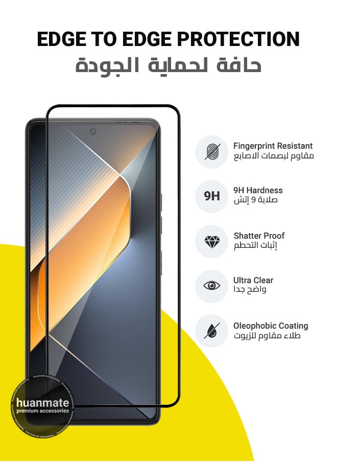 huanmate - 2 Pieces Tecno Pova 6 Pro Screen Protector – Premium Edge to Edge Tempered Glass, High Transparency, Delicate Touch, Anti-Explosion, Smooth Arc Edges, Easy Installation - Image 1