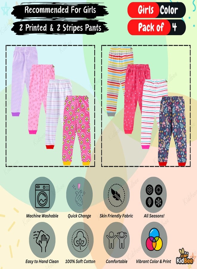 Kidbee بنطلون بيجاما قطني ناعم مطبوع للأطفال من كيدبي، مناسب للأولاد والبنات (قصة فضفاضة عادية) (عبوة من 4 قطع) (6-12 شهرًا، للبنات - ألوان - 4 قطع - مضلع) - Image 5
