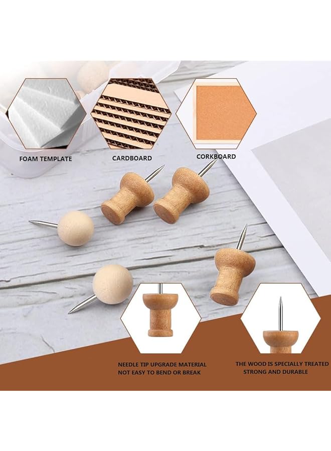 ORiTi 200Pcs Wood Push Pins 5 Shapes Decorative Thumb Tacks Wooden Pins And Tacks Cork Board Thumbtacks Thumbtack For Bulletin Boards Cork Boards Whiteboards. - Image 4