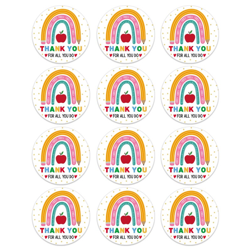 48PCS Thank You Teacher Label Stickers Teachers Day Appreciation Gifts Tags Teacher Appreciation Presents Stickers for Envelope Seals Gift Wrap Boxes Cards Party Favor Decorations