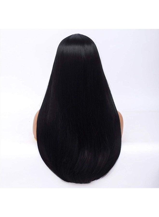 FVCENT 28" Long Straight Natural Black Women Wednesday Addams Costume Morticia Wig (Morticia) - Image 4