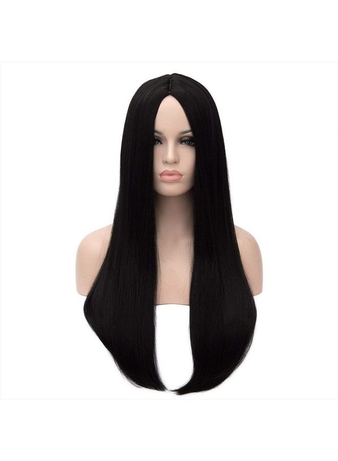FVCENT 28" Long Straight Natural Black Women Wednesday Addams Costume Morticia Wig (Morticia) - Image 2