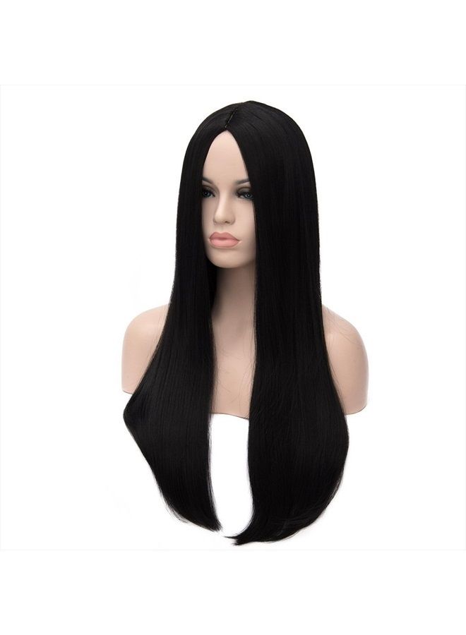 FVCENT 28" Long Straight Natural Black Women Wednesday Addams Costume Morticia Wig (Morticia) - Image 3