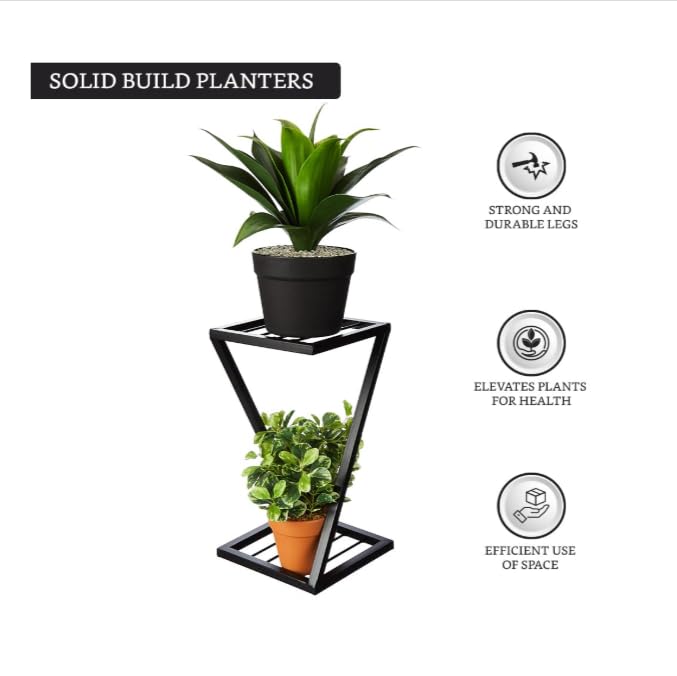 TRUPOT Multiple Black Metal Plant Stand for Balcony | Outdoor Indoor planter Z shape plant stand(ZST) - Image 2