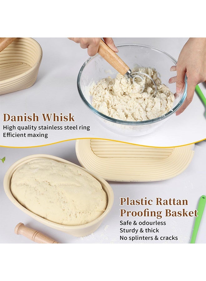 Arabest Banneton Bread Proofing Basket Set, 11 Inch Sourdough Proofing Basket and Bread Baking Supplies-Bread Lame, Danish Whisk, Bowl & Dough Scraper, Brush, (10in Oval*2PCS) - Image 4