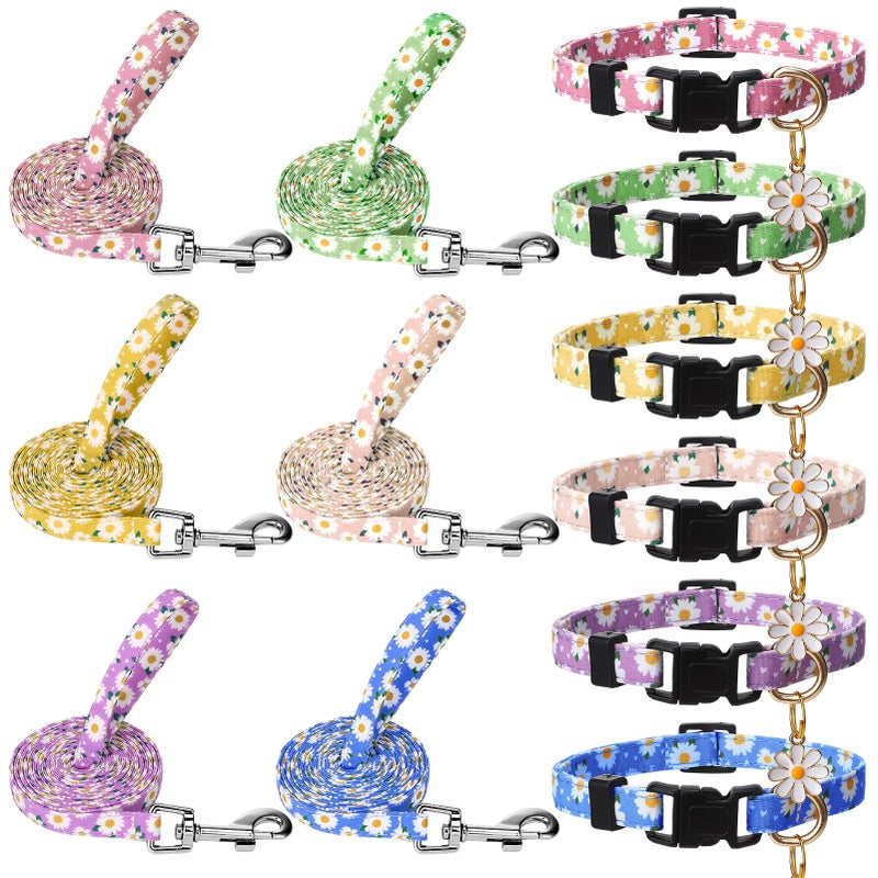 Guiqulai 6 Pack Dog Collar and Leash Set, Puppy Collar and Leash Adjustable Floral Dog Collars for Small Dogs Soft Pet Collar for Puppy Small Dogs - Image 1