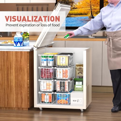 Goovilla Freezer Organizer Bins with Foldable Handle, 4 Pack Stackable Freezer Baskets for 3.5-7 Cu.FT Deep Chest Freezer Organization, White Metal Freezer Storage Bins with Better Space Utilization - Image 5
