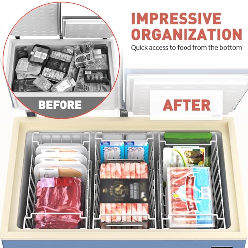 Goovilla Freezer Organizer Bins with Foldable Handle, 4 Pack Stackable Freezer Baskets for 3.5-7 Cu.FT Deep Chest Freezer Organization, White Metal Freezer Storage Bins with Better Space Utilization - Image 4