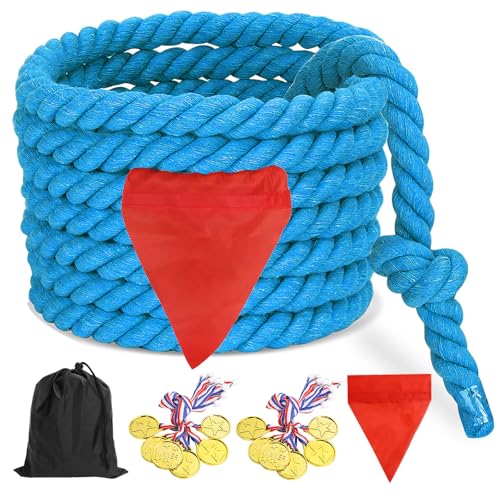 CWLAKON Outdoor Games 60ft Tug of War Rope for Kids Adult Field Day Family Reunion Outside Yard Backyard Lawn Carnival Camping Picnic Games for Team Building Blue - Image 1