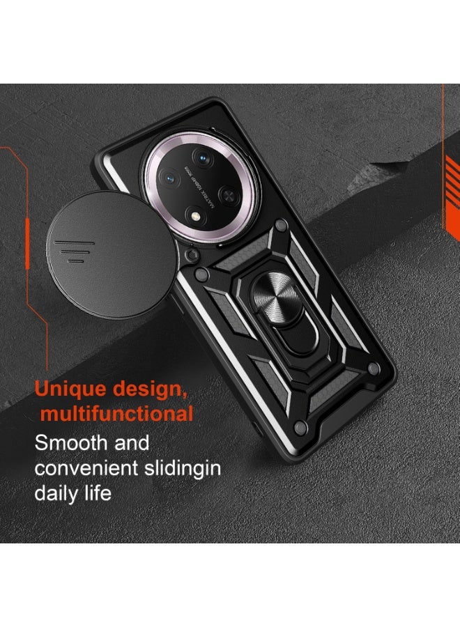 Honor X9c 5G Case Cover, Slide Camera Lens Cover + 360°Rotating Kickstand Ring + Support Magnetic Car Mount Shockproof Mobile Phone Case for Honor X9c 5G, Black - Image 2