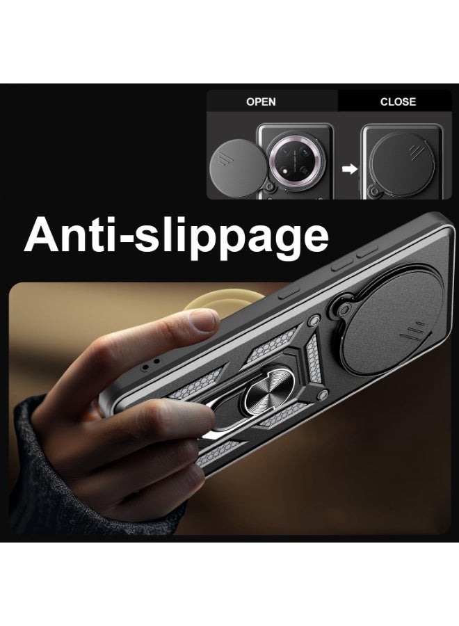 Honor X9c 5G Case Cover, Slide Camera Lens Cover + 360°Rotating Kickstand Ring + Support Magnetic Car Mount Shockproof Mobile Phone Case for Honor X9c 5G, Black - Image 5