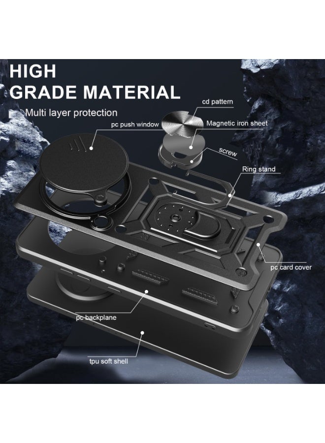 Honor X9c 5G Case Cover, Slide Camera Lens Cover + 360°Rotating Kickstand Ring + Support Magnetic Car Mount Shockproof Mobile Phone Case for Honor X9c 5G, Black - Image 3