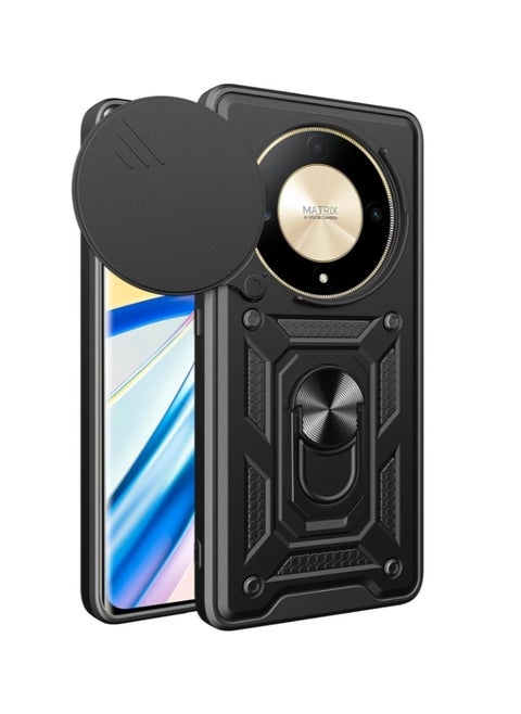 Honor X9c 5G Case Cover, Slide Camera Lens Cover + 360°Rotating Kickstand Ring + Support Magnetic Car Mount Shockproof Mobile Phone Case for Honor X9c 5G, Black